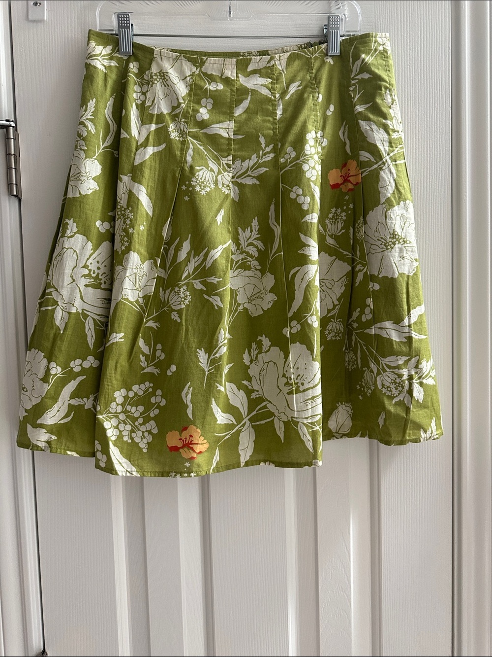 Old Navy Olive Green Floral A-Line Skirt with White and Orange Accents